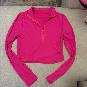 Pink Quarter-Zip Cropped Top